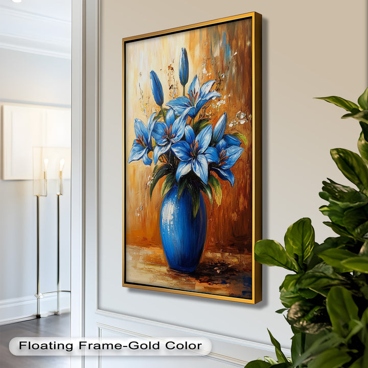 Azure Blossoms in a Blue Vase – Flower Oil Painting