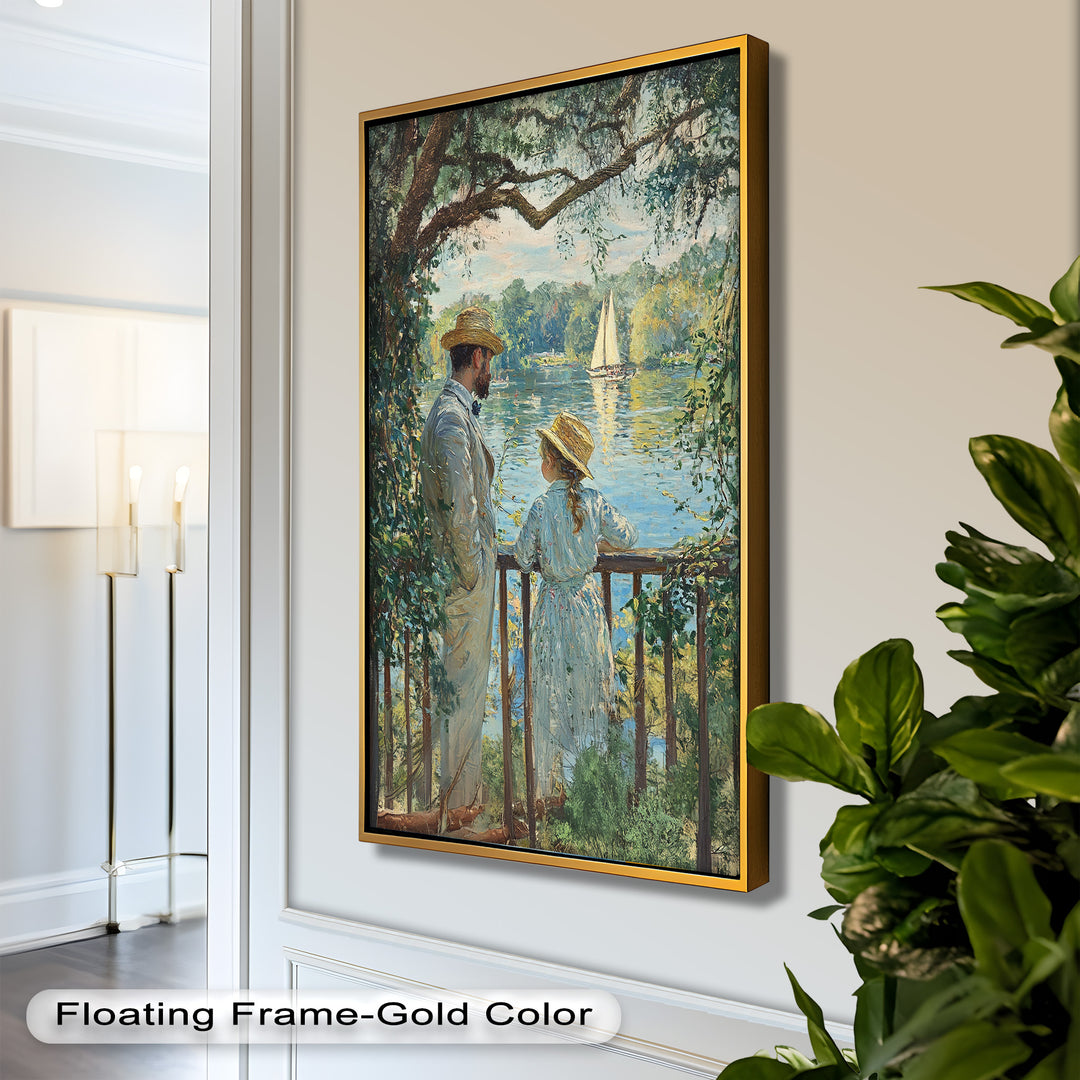 Father and Daughter by the Lake - Impressionist Oil Painting