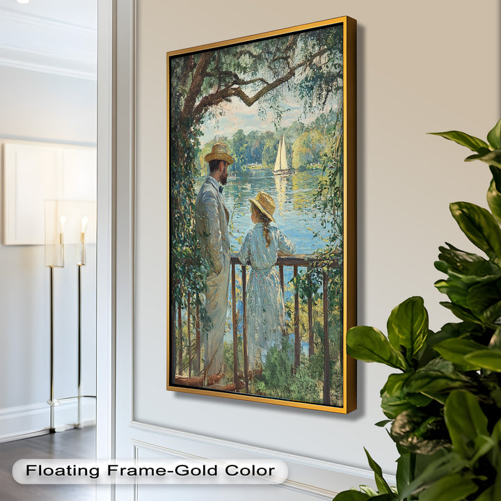 Father and Daughter by the Lake - Impressionist Oil Painting