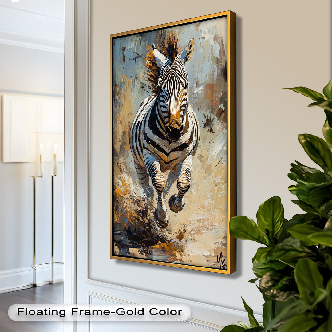 Charging Zebra in Dust Storm – Wildlife Animal Oil Painting