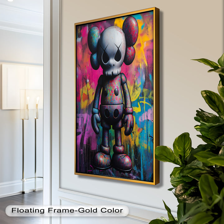 Neon Skull Companion – Mehrfarbiges KAWS-Ölgemälde