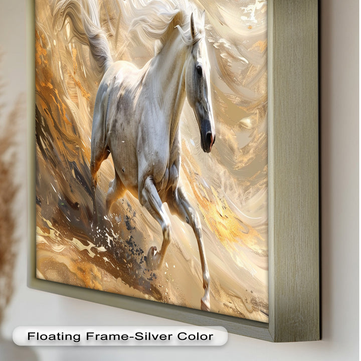 Majestic White Horse – Dynamic Equine Oil Painting