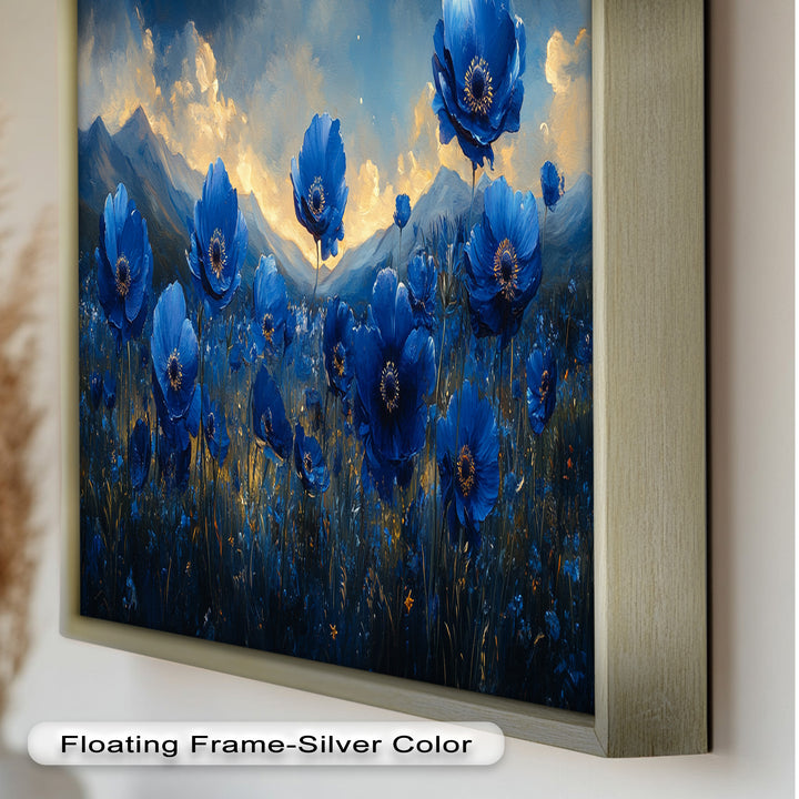 Blue Poppies Beneath a Twilight Sky - Flower Oil Painting
