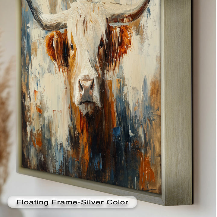 Highland Cow with White Horns – Animal Oil Painting