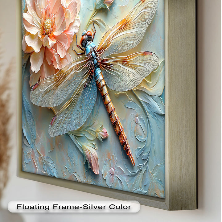 Floral Dragonfly Modern Art – Botanical Oil Painting