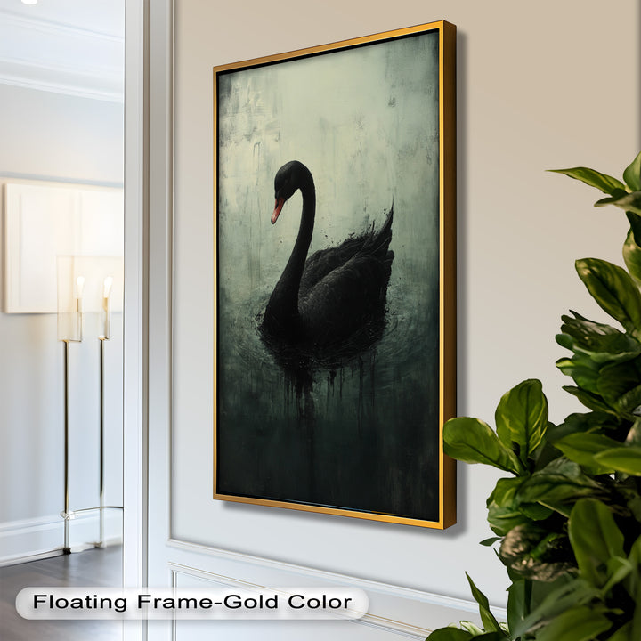 Solitary Grace – Moody Black Swan Oil Painting