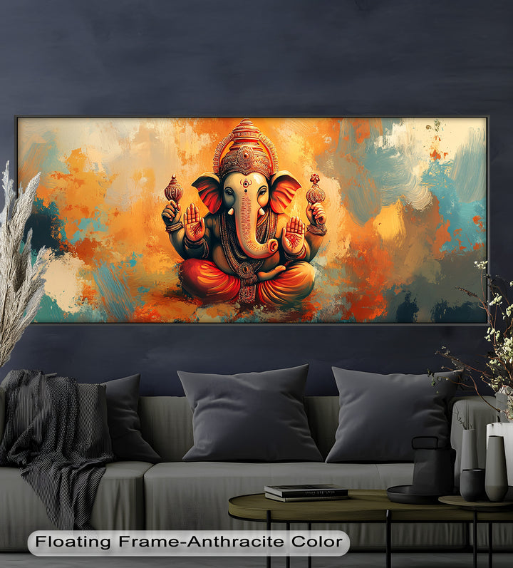 Sitzender Ganesha Wandkunst – Religiöses Ölgemälde