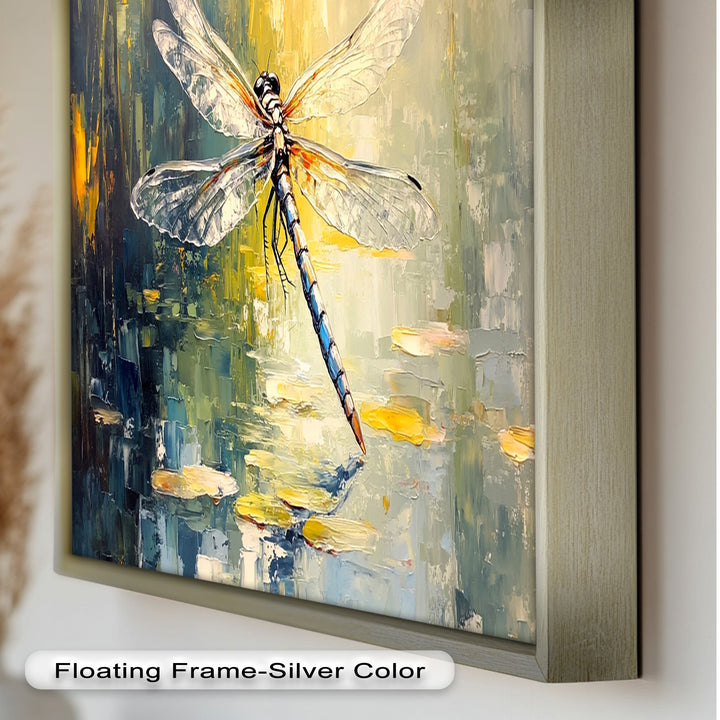 Shimmering Dragonfly Over Lily Pond – Animal Oil Painting