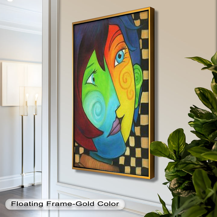 Colorful Duality – Surreal Portrait Fusion in Picasso Oil Painting
