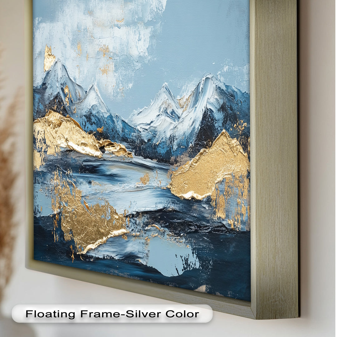 Arctic Peaks – Abstraktes Ölgemälde mit Bergmotiven in Blau und Gold