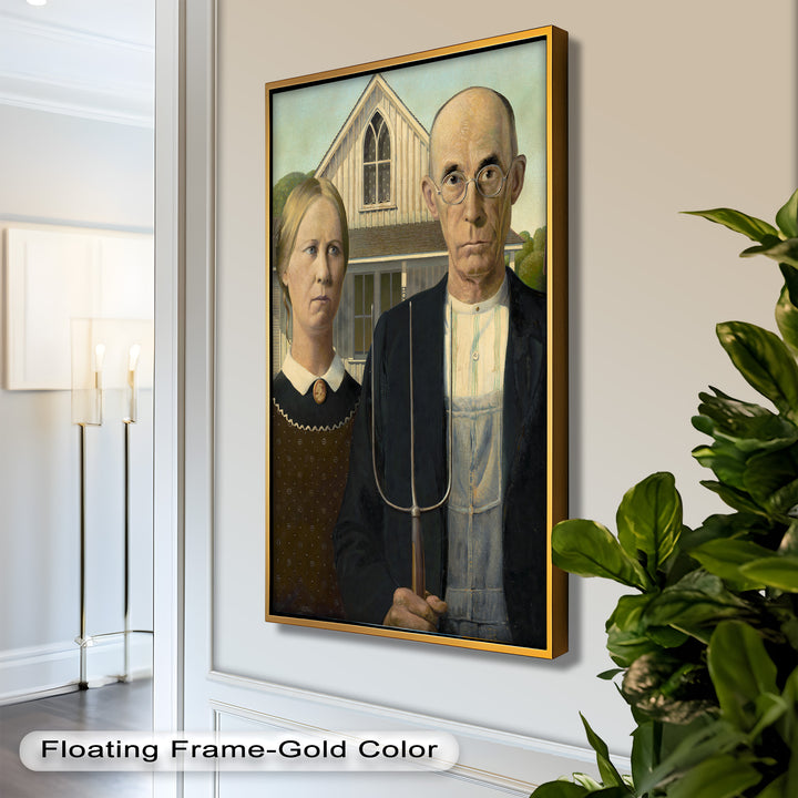 American Gothic – Ikonisches Porträt des Mittleren Westens, historisches Ölgemälde