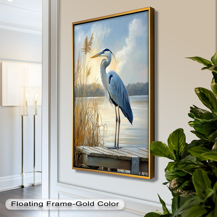Majestic Heron in Misty Marshland - Animal Oil Painting