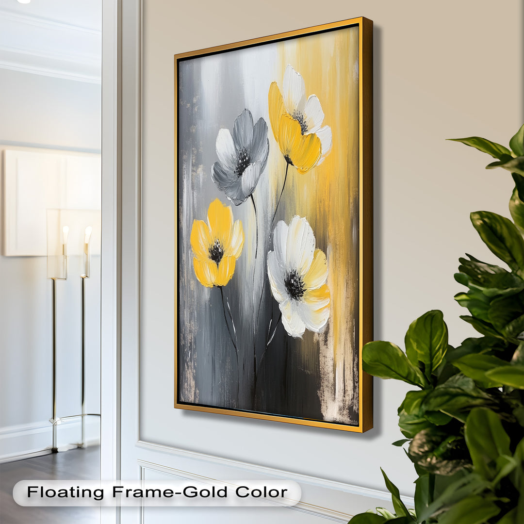 Golden Harmony – Yellow and White Floral Oil Painting
