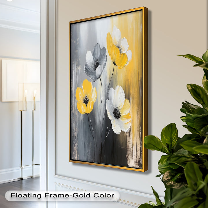 Golden Harmony – Yellow and White Floral Oil Painting
