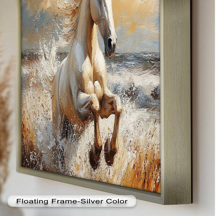 White Horse Art – Gerahmtes Ölgemälde mit Pferd