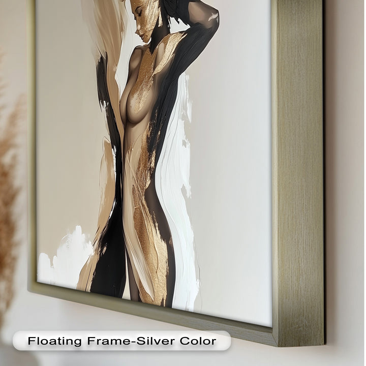 Golden Silence – Abstract Female Figure Oil Painting