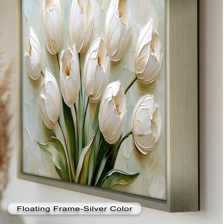 Whispers of Spring – Creamy White Tulip Bouquet Flower Oil Painting
