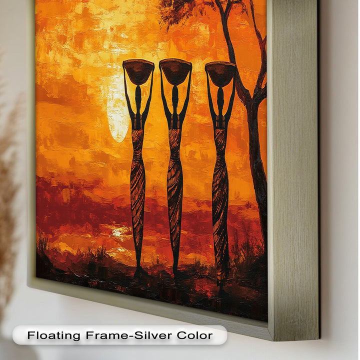 Afrikanische Frauenkunst – Stammes-Silhouette Wanddekoration Ölgemälde