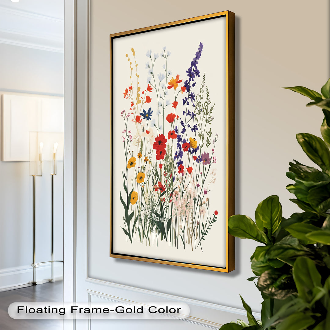 Wild Meadow Bloom – Farbenfrohes botanisches Ölgemälde im Boho-Stil