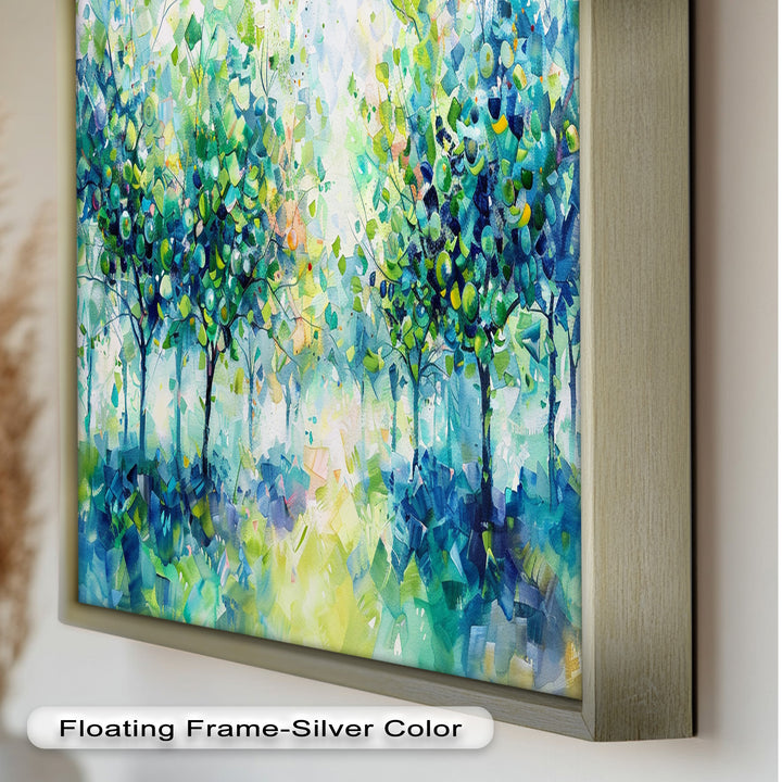 Blue & Green Forest Landscape – Abstract Nature Oil Painting