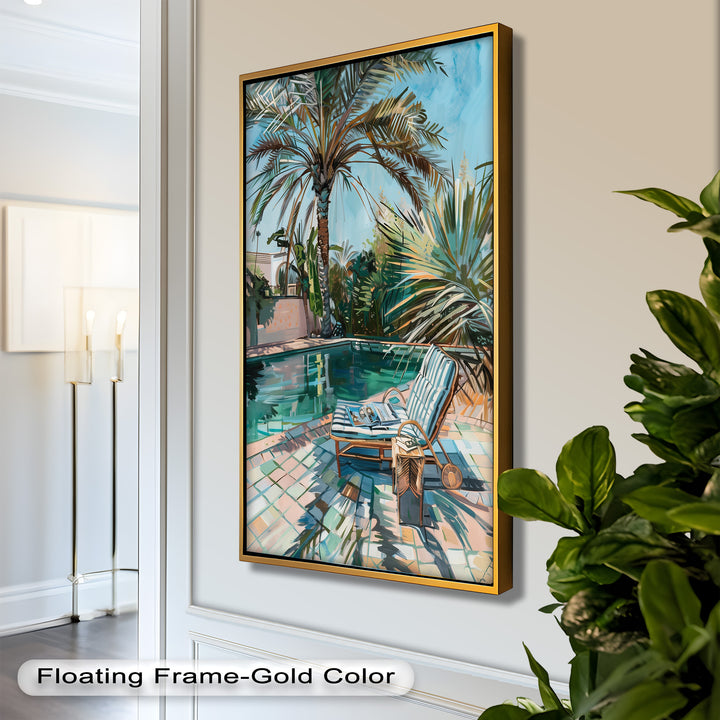 Poolside Palm Tree Escape – Tropical Oil Painting