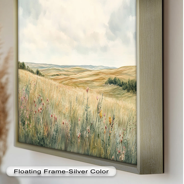 Soft Meadow Landscape Wall Art – Floral Oil Painting