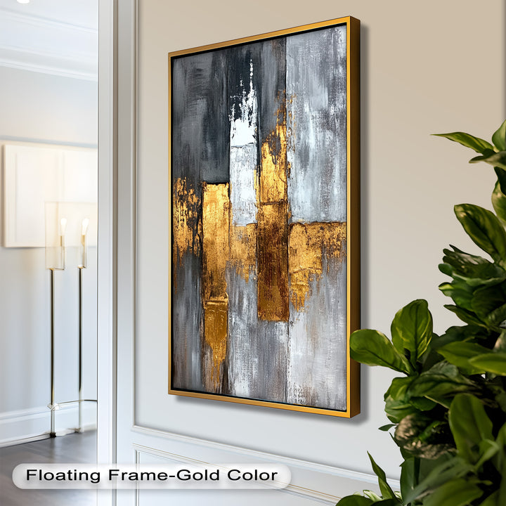 Gold und Kohle Geometrisch - Abstraktes Ölgemälde