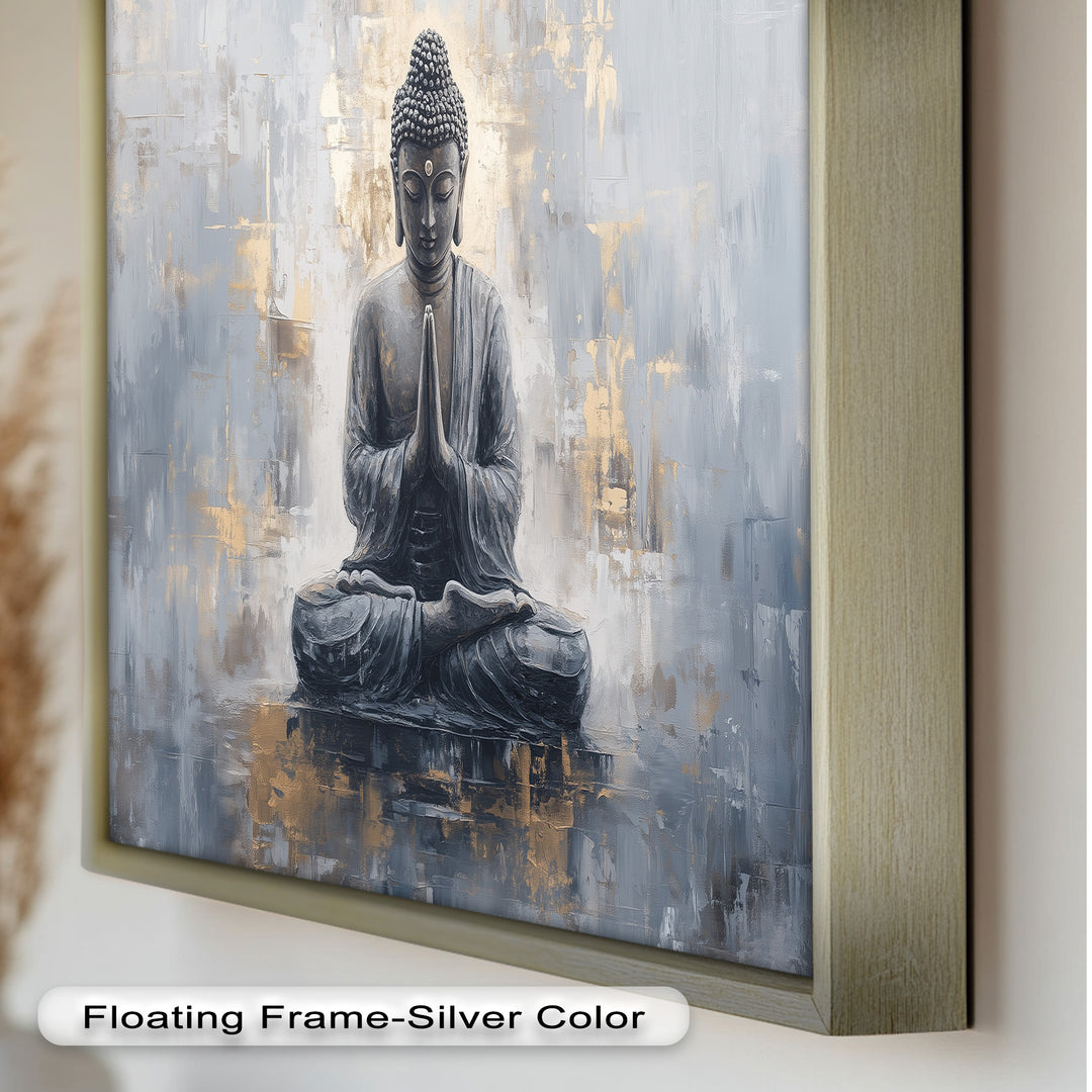 Graue Buddha-Meditationswandkunst – Religiöses Ölgemälde