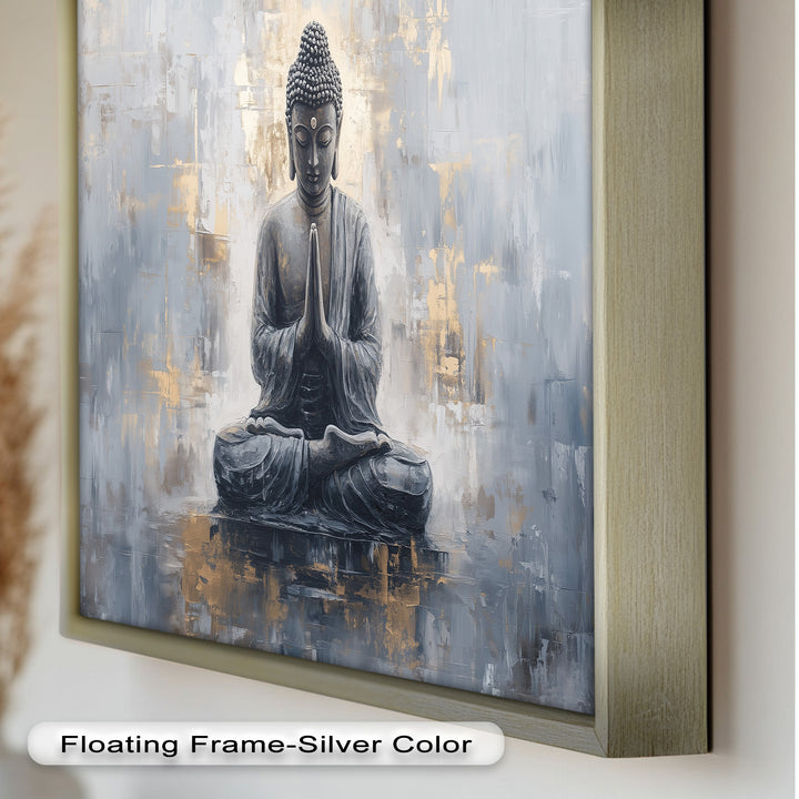 Graue Buddha-Meditationswandkunst – Religiöses Ölgemälde