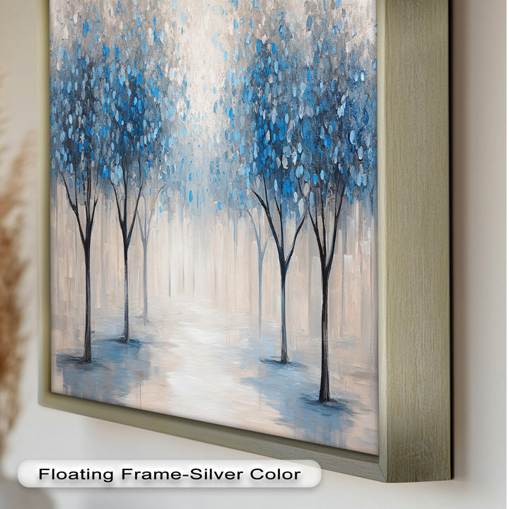 Misty Blue Blossom Trees Wall Art – Floral Oil Painting