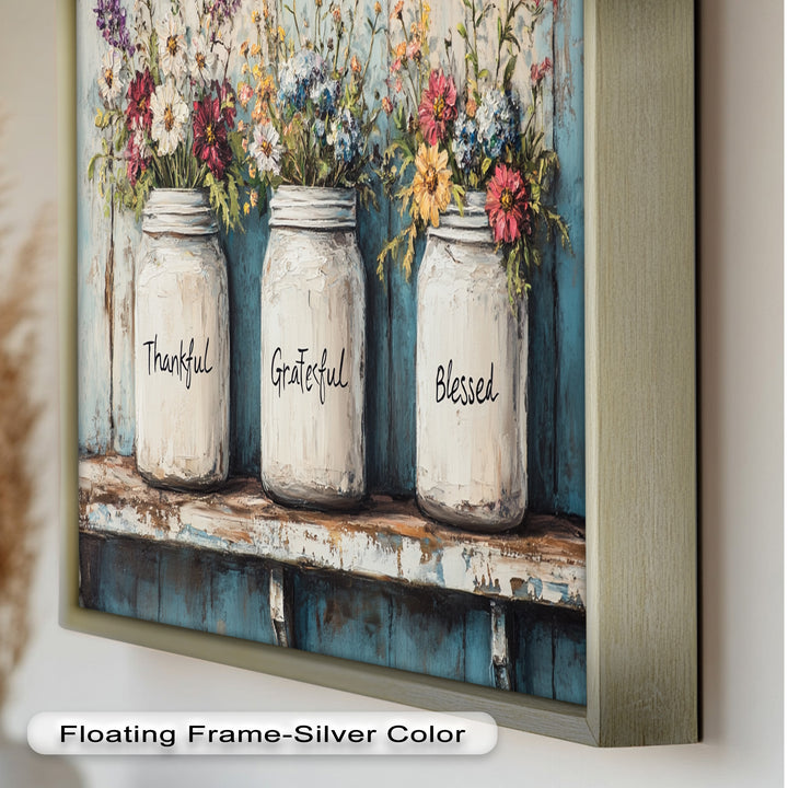 Thankful Grateful Blessed – Floral Jar Oil Painting