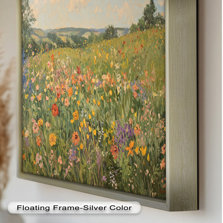 Wildflower Field Impressionist – Framed Landscape Oil Painting