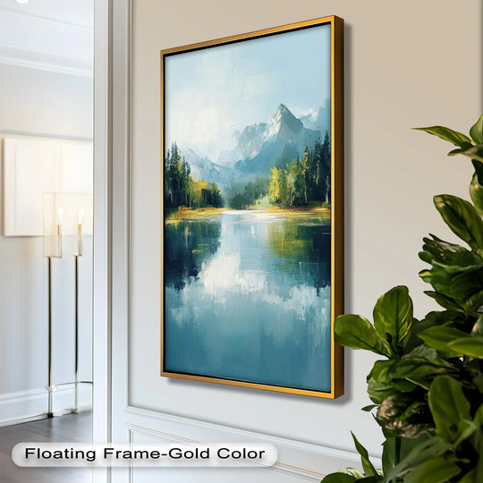 Delicate surface texture highlights the brushstrokes in this 'Still Reflection' serene mountain landscape Hudson River oil painting art prints.