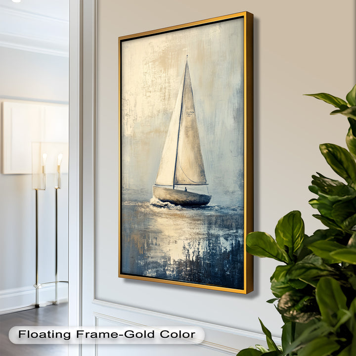 Golden Sail – Minimalistisches Ölgemälde „Boot auf See“