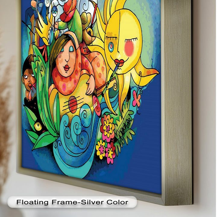 Colorful Surreal Art Print – Sunshine Framed Oil Painting