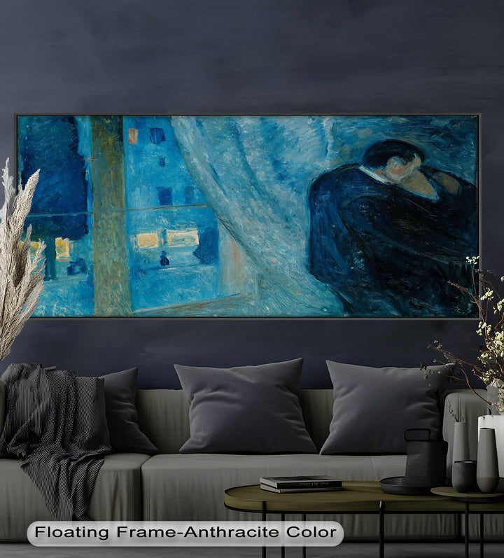 Blue Lovers by the Window – Expressionist Oil Painting