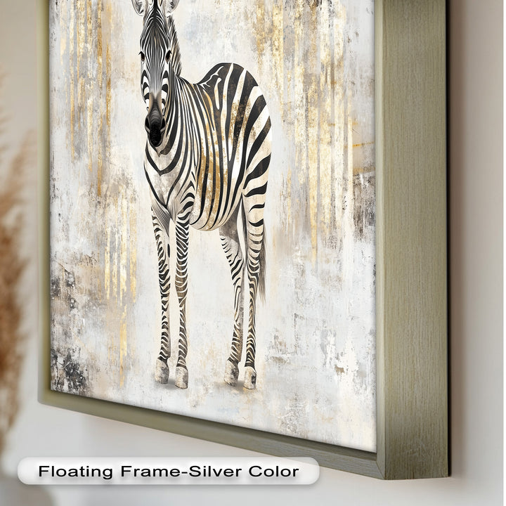 Golden Streak Zebra with Neutral Backdrop - Animal Oil Painting