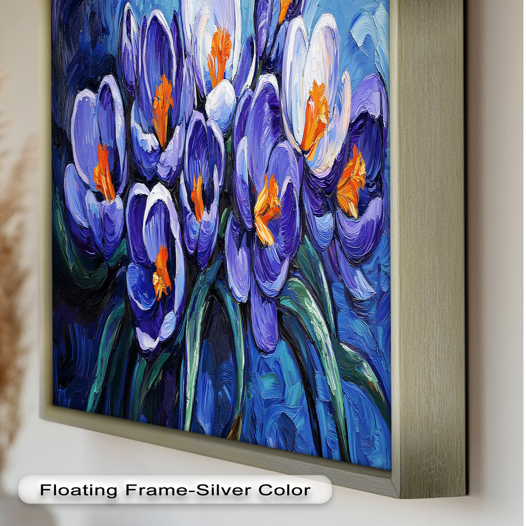 Crocus Flowers in Blue and Violet Hues - Flower Oil Painting