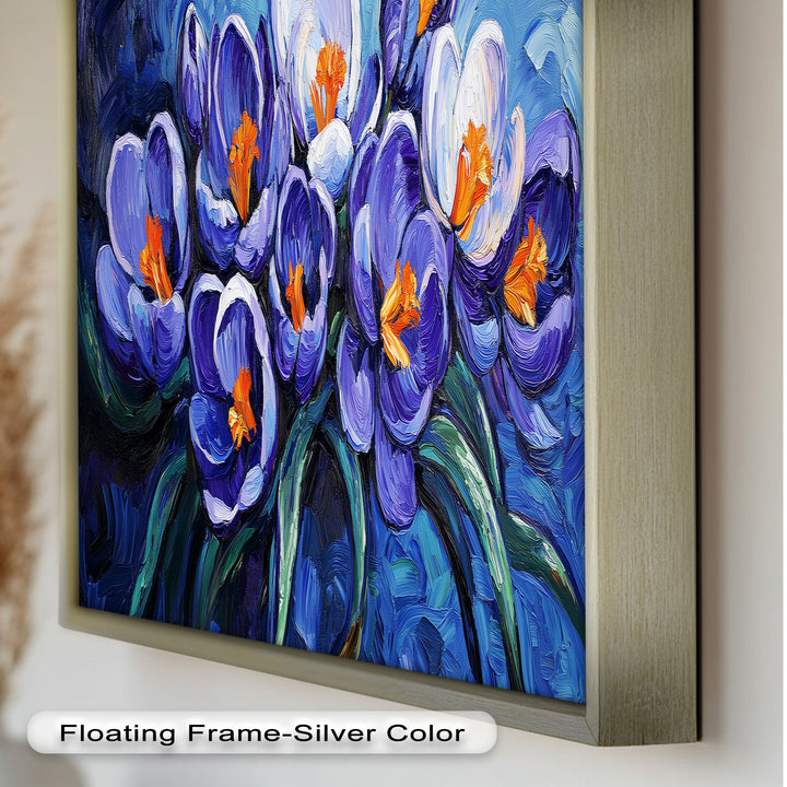 Crocus Flowers in Blue and Violet Hues - Flower Oil Painting