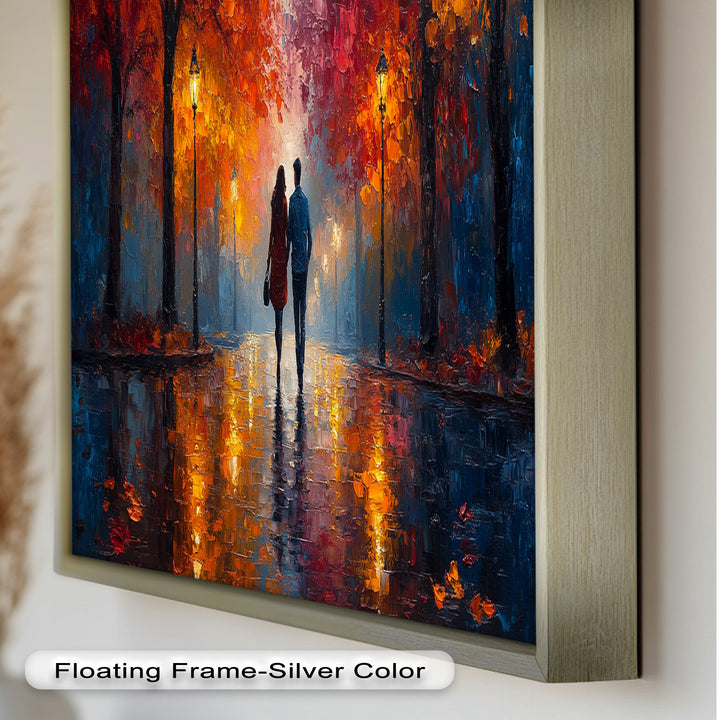 Romantic Walk Under Fiery Trees - Love Oil Painting