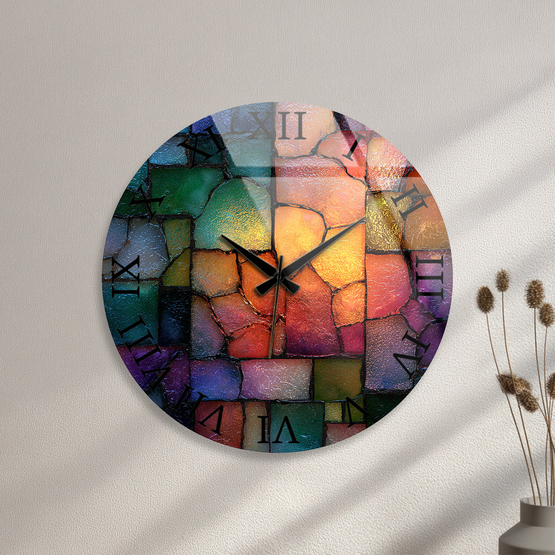 Colorful Mosaic Glass Wall Clock – Abstract Stone Pattern Decor