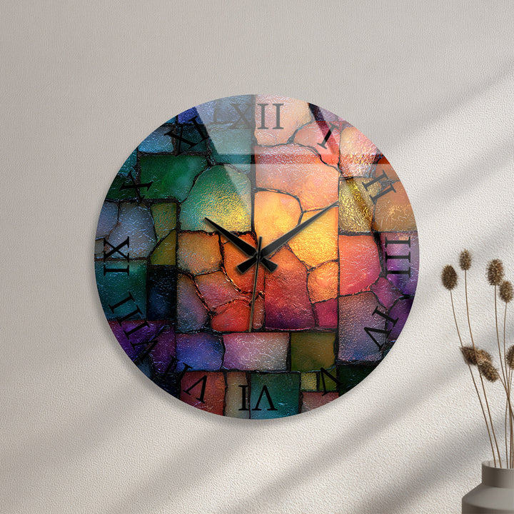 Colorful Mosaic Glass Wall Clock – Abstract Stone Pattern Decor