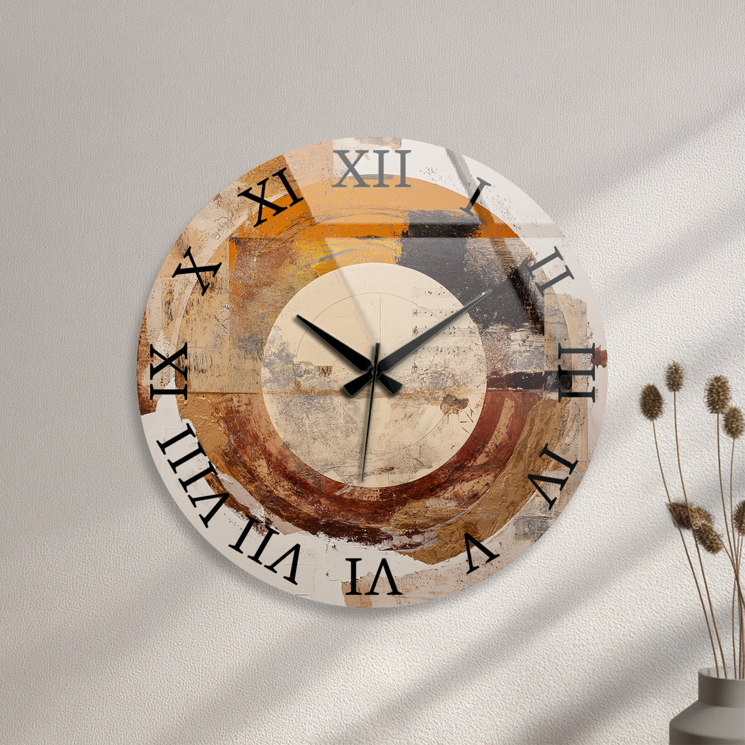 Neutral Abstract Glass Wall Clock – Earth Tone Circle Art