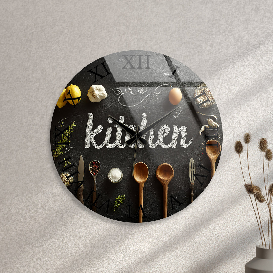 Rustic Kitchen Glass Wall Clock – Farmhouse Chalkboard Decor