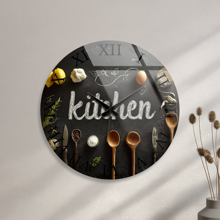 Rustic Kitchen Glass Wall Clock – Farmhouse Chalkboard Decor