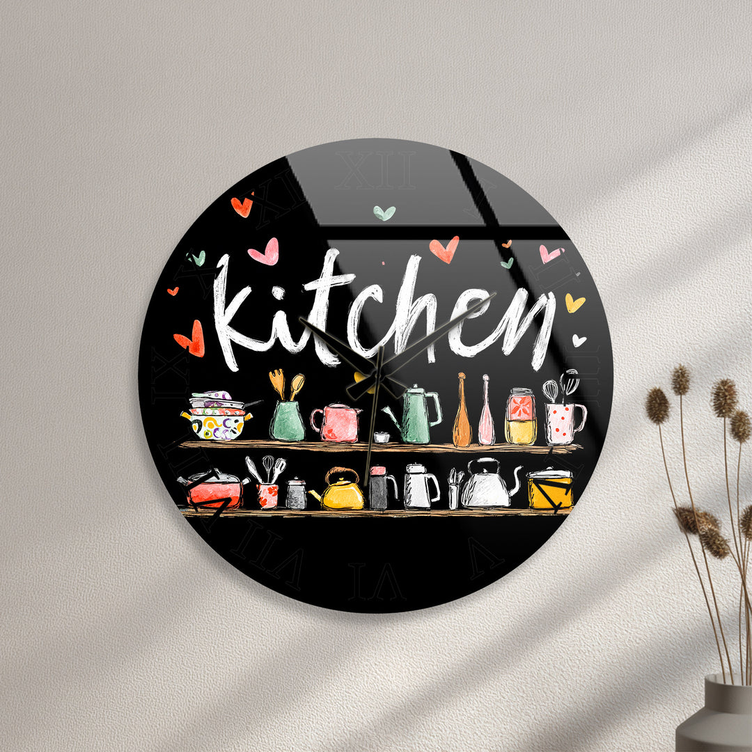 Cute Kitchen Glass Wall Clock – Colorful Cooking Utensils Decor