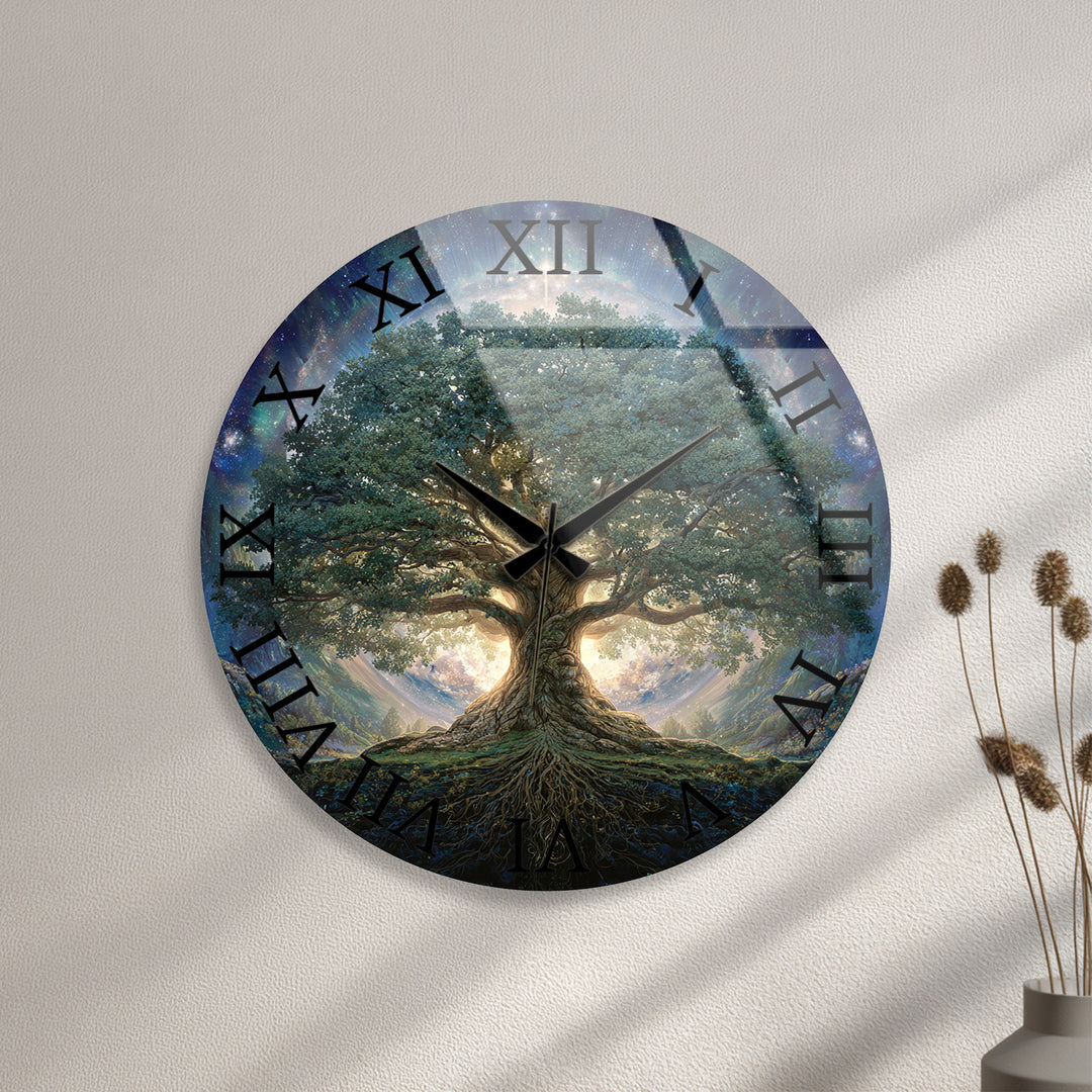 Tree of Life Glass Wall Clock – Mystical Forest Decor