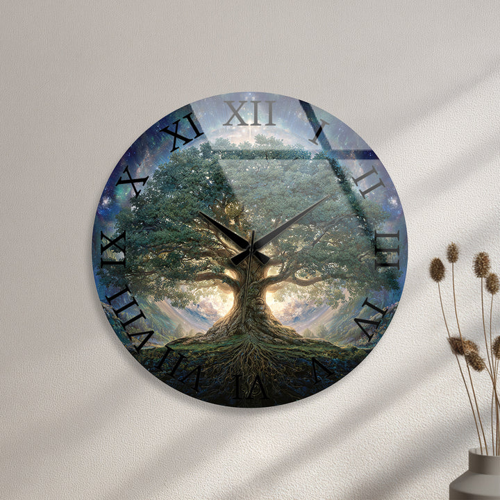 Tree of Life Glass Wall Clock – Mystical Forest Decor