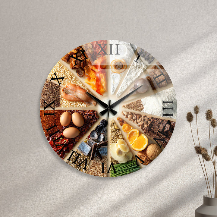 Baking Glass Wall Clock – Rustic Kitchen Ingredients Decor
