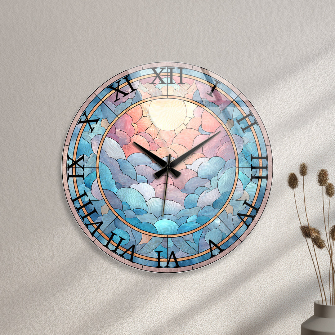 Pastel Cloud Glass Wall Clock – Stained Glass Style Decor